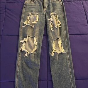 Hollister Ripped Blue Ultra High Rise Mom Jeans
